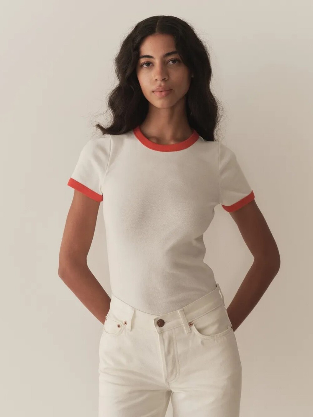 Doen Vivi ringer tee white red short sleeve top cotton 90s medium